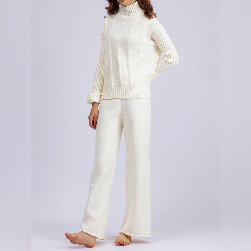 Cable Knit Long Sleeve Sweater & Knit Pants For Dailywear , 2 Piece S - Picture 4 of 5